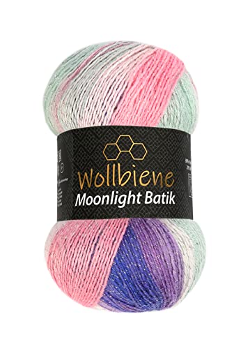 Moonlight Glitter Batik Simli 100g Strickwolle Wolle zum Stricken und Häkeln 20% Wolle Metallic-Wolle türkische Wolle Farbverlaufswolle Glitzerwolle (3090 lila grün rosa) von Wollbiene