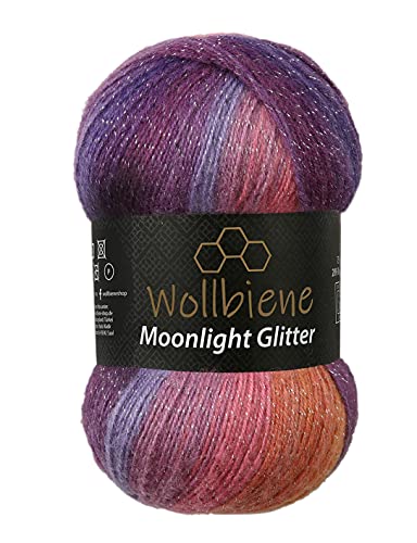 Moonlight Glitter Batik Simli 100g Strickwolle Wolle zum Stricken und Häkeln 20% Wolle Metallic-Wolle türkische Wolle Farbverlaufswolle Glitzerwolle (5600 lila beere orange) von Wollbiene
