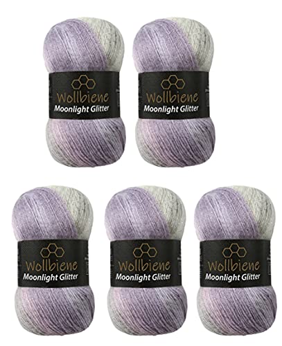 Moonlight Glitter Batik Simli 5 x 100g Strickwolle 500 Gramm Wolle zum Stricken und Häkeln 20% Wolle Metallic-Wolle türkische Wolle Farbverlaufswolle Glitzerwolle (2700 rose grau) von Wollbiene