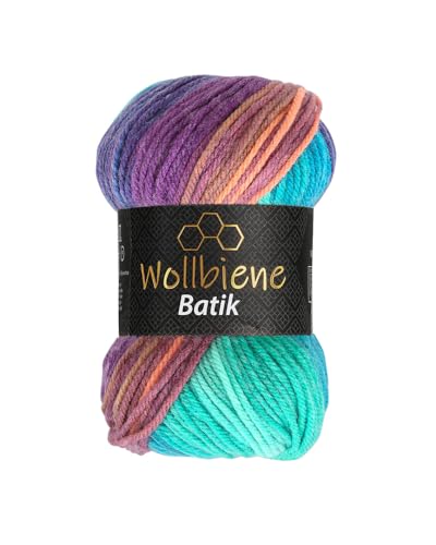 Wollbiene Batik Wolle mit Farbverlauf mehrfarbig 100g Multicolor Strickwolle Häkelwolle (2280 türkis blau orange) von Wollbiene