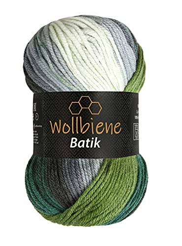 Wollbiene Batik Wolle mit Farbverlauf mehrfarbig 100g Multicolor Strickwolle Häkelwolle (5700 schwarz grau grün) von Wollbiene