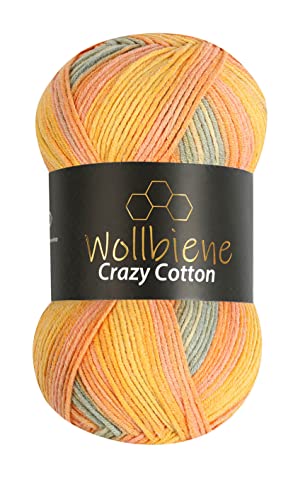 Wollbiene Crazy Cotton Batik 100 Gramm mit Farbverlauf 55% Baumwolle mehrfarbig Multicolor Strickwolle Häkelwolle Wolle Ganzjahreswolle (5030 grau orange gelb) von Wollbiene