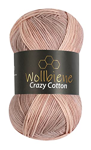 Wollbiene Crazy Cotton Batik 100 Gramm mit Farbverlauf 55% Baumwolle mehrfarbig Multicolor Strickwolle Häkelwolle Wolle Ganzjahreswolle (6000 braun beige) von Wollbiene