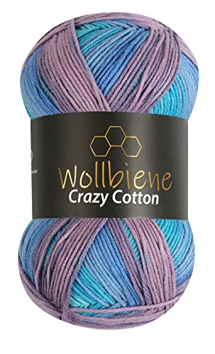 Wollbiene Crazy Cotton Batik 100 Gramm mit Farbverlauf 55% Baumwolle mehrfarbig Multicolor Strickwolle Häkelwolle Wolle Ganzjahreswolle (6020 blau flieder türkis) von Wollbiene