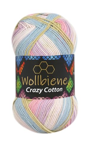 Wollbiene Crazy Cotton Batik 100 Gramm mit Farbverlauf 55% Baumwolle mehrfarbig Multicolor Strickwolle Häkelwolle Wolle Ganzjahreswolle (6060 flieder rosa grün) von Wollbiene