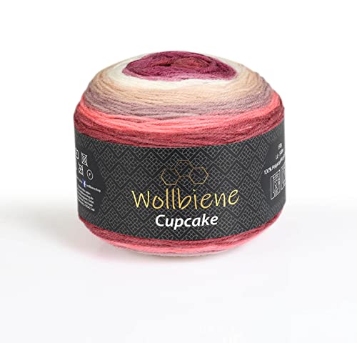 Wollbiene Cupcake Wolle zum Stricken 150g Strickwolle 150 Gramm Häkeln Babywolle Wolle Farbverlaufswolle (beere beige braun 3080) von Wollbiene