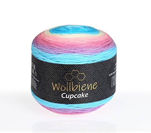 Wollbiene Cupcake Wolle zum Stricken 150g Strickwolle 150 Gramm Häkeln Babywolle Wolle Farbverlaufswolle (hellblau rosa pastell 3000) von Wollbiene