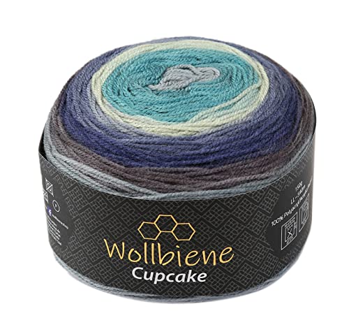 Wollbiene Cupcake Wolle zum Stricken 150g Strickwolle 150 Gramm Häkeln Babywolle Wolle Farbverlaufswolle (petrol blau grau 2140) von Wollbiene