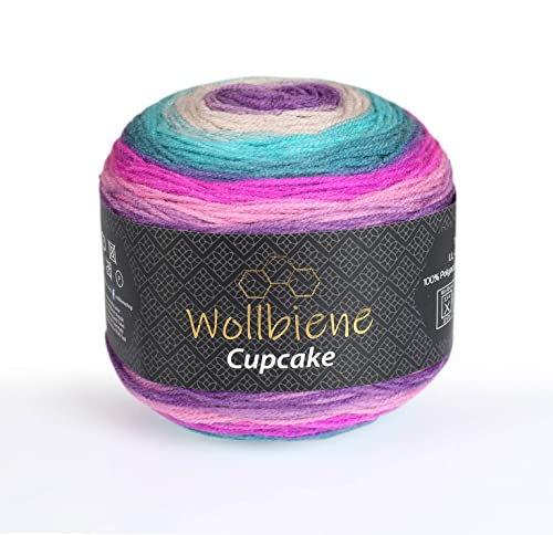 Wollbiene Cupcake Wolle zum Stricken 150g Strickwolle 150 Gramm Häkeln Babywolle Wolle Farbverlaufswolle (pink türkis lila 3030) von Wollbiene