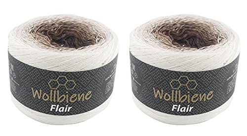 Wollbiene Flair Cotton 2x250g Bobbel Wolle Farbverlauf, 100% Baumwolle, Bobble Strickwolle Mehrfarbig (991 weiß braun) von Wollbiene
