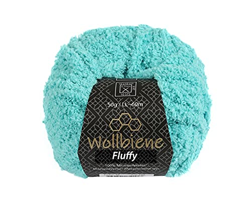 Wollbiene Fluffy Fransenwolle Wolle, Kuschelweich 50g, Plüschtier, Fransengarn zum häkeln Strickwolle, Babywolle, crochet yarn (türkis hell 10) von Wollbiene