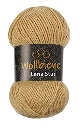 Wollbiene Lana Star 100g Strickwolle mit 49% Wolle 100 Gramm Wolle einfarbig türkische Wolle (07 camel) von Wollbiene