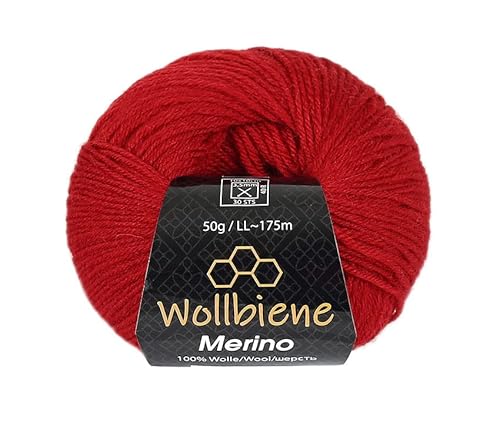 Wollbiene Merino Wolle zum Stricken 50g Strickwolle Häkeln Babywolle Wolle Soft (dunkelrot 13) von Wollbiene