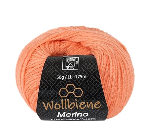 Wollbiene Merino Wolle zum Stricken 50g Strickwolle Häkeln Babywolle Wolle Soft (lachs 09) von Wollbiene