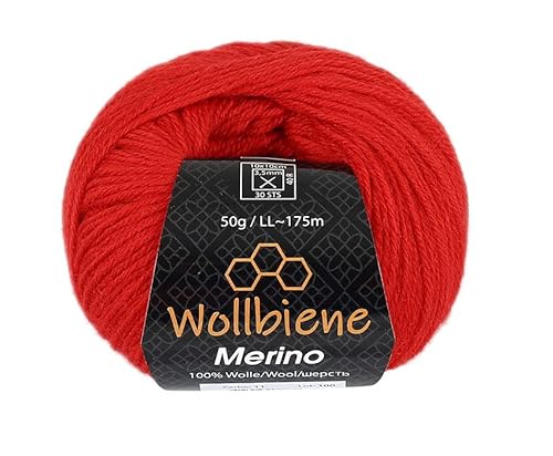 Wollbiene Merino Wolle zum Stricken 50g Strickwolle Häkeln Babywolle Wolle Soft (rot 11) von Wollbiene