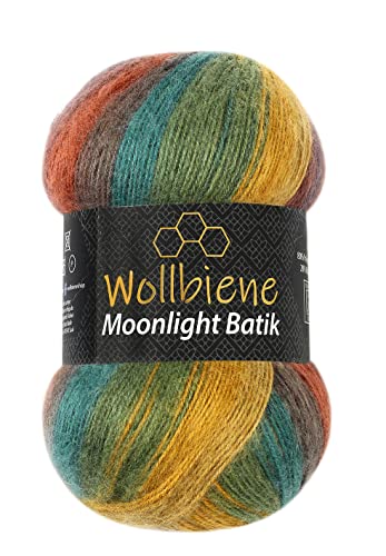 Wollbiene Moonlight Batik 100g Strickwolle 100 Gramm Wolle zum Stricken und Häkeln 20% Wolle türkische Wolle Farbverlaufswolle Strickwolle (3050 kastanie ocker grün) von Wollbiene