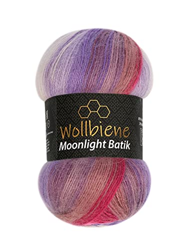 Wollbiene Moonlight Batik 100g Strickwolle 100 Gramm Wolle zum Stricken und Häkeln 20% Wolle türkische Wolle Farbverlaufswolle Strickwolle (3080 lila rot rosa) von Wollbiene