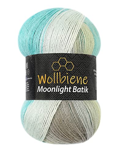 Wollbiene Moonlight Batik 100g Strickwolle 100 Gramm Wolle zum Stricken und Häkeln 20% Wolle türkische Wolle Farbverlaufswolle Strickwolle (4050 türkis grau beige) von Wollbiene