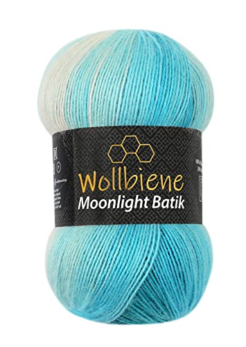 Wollbiene Moonlight Batik 100g Strickwolle 100 Gramm Wolle zum Stricken und Häkeln 20% Wolle türkische Wolle Farbverlaufswolle Strickwolle (5200 petrol türkis weiß) von Wollbiene