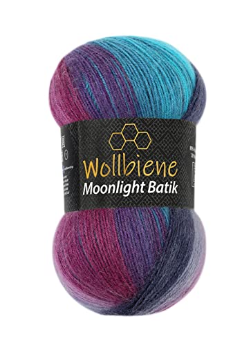 Wollbiene Moonlight Batik 100g Strickwolle 100 Gramm Wolle zum Stricken und Häkeln 20% Wolle türkische Wolle Farbverlaufswolle Strickwolle (5960 beere lila türkis) von Wollbiene