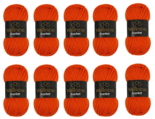 Wollbiene Scarlett Wolle 10 x 50g Strickwolle 500 Gramm Wolle zum Stricken und Häkeln Babywolle türkische Wolle (orange 22) von Wollbiene