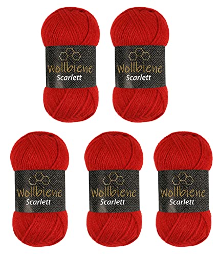 Wollbiene Scarlett Wolle 5x100g Strickwolle 500 Gramm Wolle zum Stricken und Häkeln Babywolle türkische Wolle (rot 05) von Wollbiene