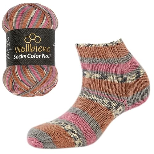 Wollbiene Socks Color Sockenwolle 100g 4-fädig Stricken und Häkeln 75% Schurwolle Farbverlaufswolle Strickwolle Socken (42 beere braun grau) von Wollbiene