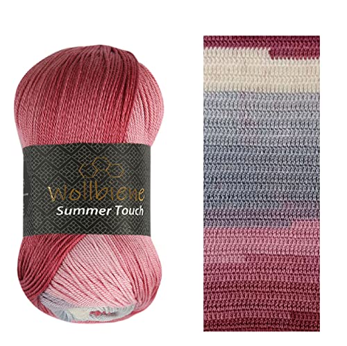 Wollbiene Summer Touch Batik 100 Gramm Wolle Mehrfarbig mit Farbverlauf, 100 Gramm merzerisierte Strickwolle Microfiber-Acryl (506 blaugrau rose 1) von Wollbiene