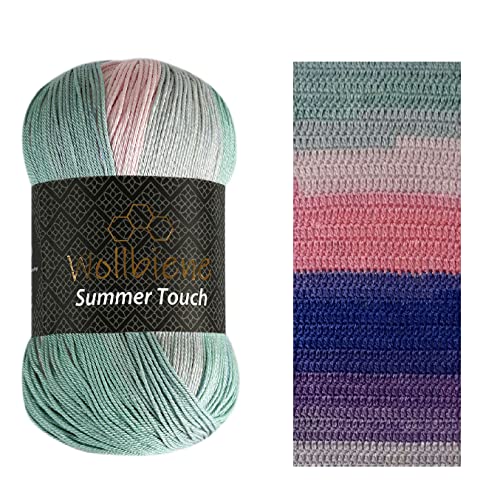 Wollbiene Summer Touch Batik 100 Gramm Wolle Mehrfarbig mit Farbverlauf, 100 Gramm merzerisierte Strickwolle Microfiber-Acryl (511 rosa mint blau 1) von Wollbiene
