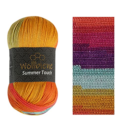 Wollbiene Summer Touch Batik 100 Gramm Wolle Mehrfarbig mit Farbverlauf, 100 Gramm merzerisierte Strickwolle Microfiber-Acryl (513 petrol terrakota braun) von Wollbiene