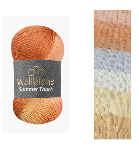 Wollbiene Summer Touch Batik 100 Gramm Wolle Mehrfarbig mit Farbverlauf, 100 Gramm merzerisierte Strickwolle Microfiber-Acryl (523 grau orange gelb) von Wollbiene