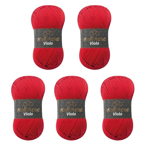 Wollbiene Viola Strickwolle 5x100g Strickwolle 500 Gramm Wolle zum Stricken und Häkeln Babywolle (rot 05) von Wollbiene