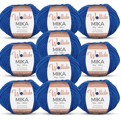 Wollidu Mika 51% Polyacryl 49% Baumwolle zum Häkeln und Stricken 10x 50g/165m Oeko-Tex Strickgarn Häkelgarn - Blau von Wollidu