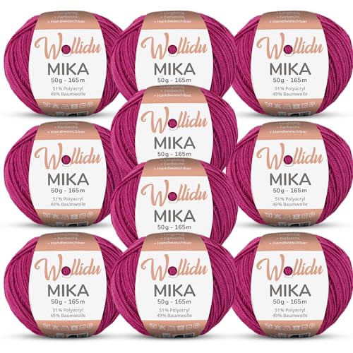 Wollidu Mika 51% Polyacryl 49% Baumwolle zum Häkeln und Stricken 10x 50g/165m Oeko-Tex Strickgarn Häkelgarn - Hell-Fuchsia von Wollidu