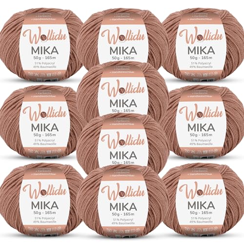 Wollidu Mika 51% Polyacryl 49% Baumwolle zum Häkeln und Stricken 10x 50g/165m Oeko-Tex Strickgarn Häkelgarn - Rötlich Braun von Wollidu