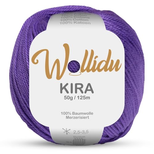 Wollidu Kira 100% Baumwolle zum Stricken und Häkeln 1 x 50g Set Häkelgarn Strickgarn - Lila von Wollidu