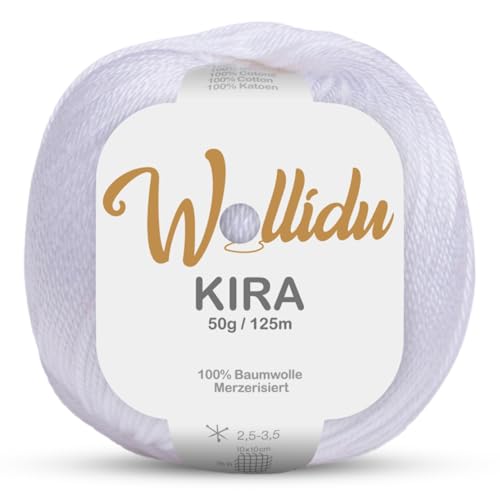 Wollidu Kira 100% Baumwolle zum Stricken und Häkeln 1 x 50g Set Häkelgarn Strickgarn - Weiß von Wollidu