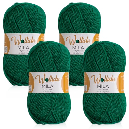 Wollidu Mila Garn zum Häkeln und Stricken 4 x 50g/133m Strickgarn 100% Polyacryl Häkelgarn Gras Grün Wollidu Mila Garn zum Häkeln und Stricken 4 x 50g/133m Strickgarn 100% Polyacryl Häkelgarn Gras Grün von Wollidu