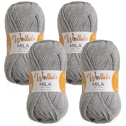 Wollidu Mila Garn zum Häkeln und Stricken 4 x 50g/133m Strickgarn 100% Polyacryl Häkelgarn Hellgrau Wollidu Mila Garn zum Häkeln und Stricken 4 x 50g/133m Strickgarn 100% Polyacryl Häkelgarn Hellgrau von Wollidu