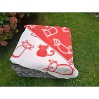 Kinderdecke/ Wendedecke100% Lambswoolkatzenmotiv Rot von Wollzauberei