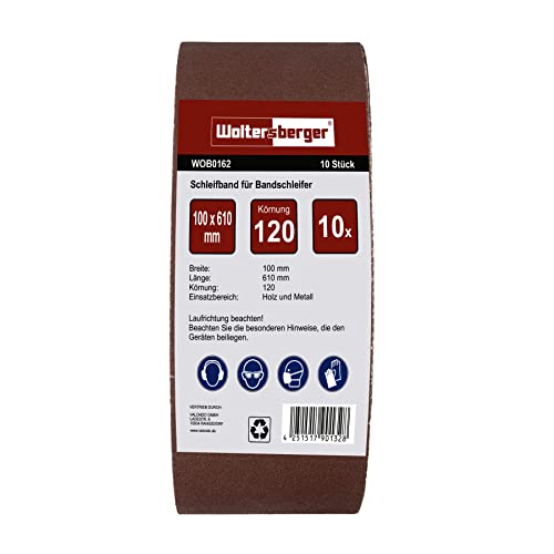 Woltersberger® Schleifbänder 10 Stück | Größe 100x610mm | Körnung P150 | Gewebe-Schleifband Bandschleifpapier Bandschleifer zum Schleifen, Feilen, Schärfen und Entrosten Woltersberger® Schleifbänder 10 Stück | Größe 100x610mm | Körnung P150 | Gewebe-Schleifband Bandschleifpapier Bandschleifer zum Schleifen, Feilen, Schärfen und Entrosten von Woltersberger