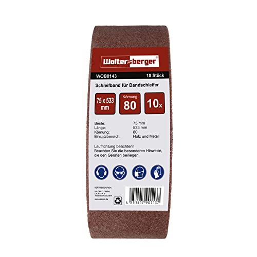 Woltersberger® Schleifbänder 10 Stück | Größe 75x533mm | Körnung P100 | Gewebe-Schleifband Bandschleifpapier Bandschleifer zum Schleifen, Feilen, Schärfen und Entrosten Woltersberger® Schleifbänder 10 Stück | Größe 75x533mm | Körnung P100 | Gewebe-Schleifband Bandschleifpapier Bandschleifer zum Schleifen, Feilen, Schärfen und Entrosten von Woltersberger