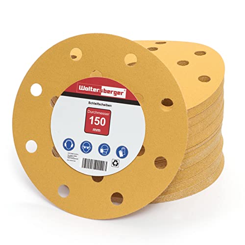 Woltersberger® 10 Stück Exzenter Schleifscheiben Ø 150mm | Körnung P240 | 15 Loch in gold | Schleifpapier für optimales schleifen, vielseitig einsetzbar von Woltersberger