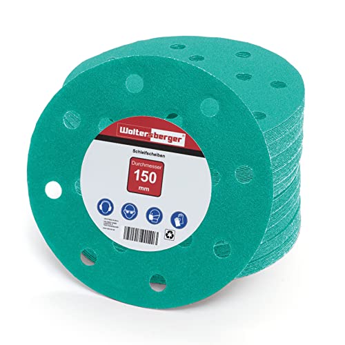 Woltersberger® 100 Stück Exzenter Schleifscheiben Ø 150mm | Körnung P1000 | 15 Loch in grün | Schleifpapier für optimales schleifen, vielseitig einsetzbar von Woltersberger