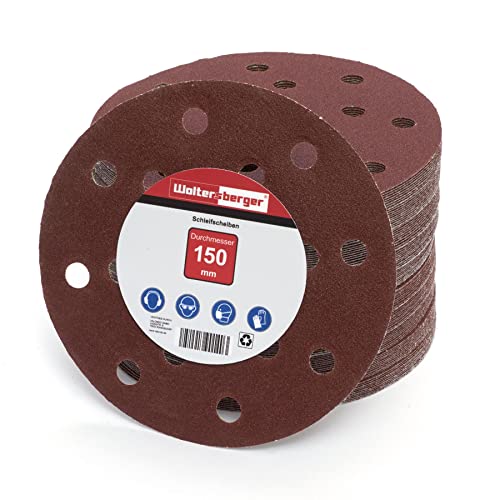 Woltersberger® 100 Stück Exzenter Schleifscheiben Ø 150mm | Körnung P60 | 15 Loch in rot | Schleifpapier für optimales schleifen, vielseitig einsetzbar von Woltersberger