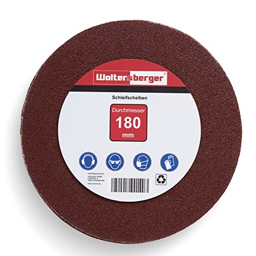 Woltersberger® 50 Stück Exzenter Schleifscheiben Ø 180mm | Körnung P120 | ohne Loch in rot | Schleifpapier für optimales schleifen, vielseitig einsetzbar von Woltersberger