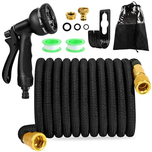 15M/50FT Flexibler Gartenschlauch, Erweiterbarer Wasserschlauch mit 8 Funktionsdüse Brause und 3/4 Zoll, 1/2 Zoll soliden Messinganschlüssen, Gartenbrause Flexischlauch für Gartenarbeit,Autowaschen von Woltoy
