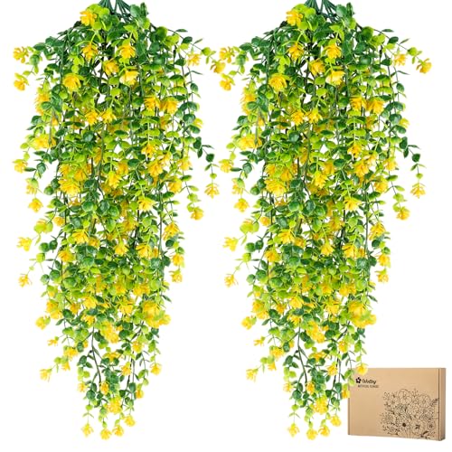 4 Stück Kunstblumen Hängend, 65 cm Gelbe Kunstblumen für Draußen, Hängepflanze Künstlich Echt und UV-beständig, Künstliche Hängepflanzen wie echt für Garten, Innen, Außenbereich, Wand Dekoration von Woltoy