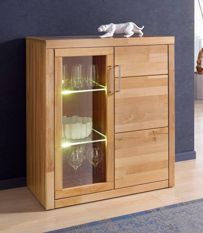 Home affaire Vitrine Logo,100cm hoch,42 cm tief,Fronten Massivholz,6Fächer Korpus aus Holzwerkstoff,Griffe und Scharniere aus Metall von Home affaire