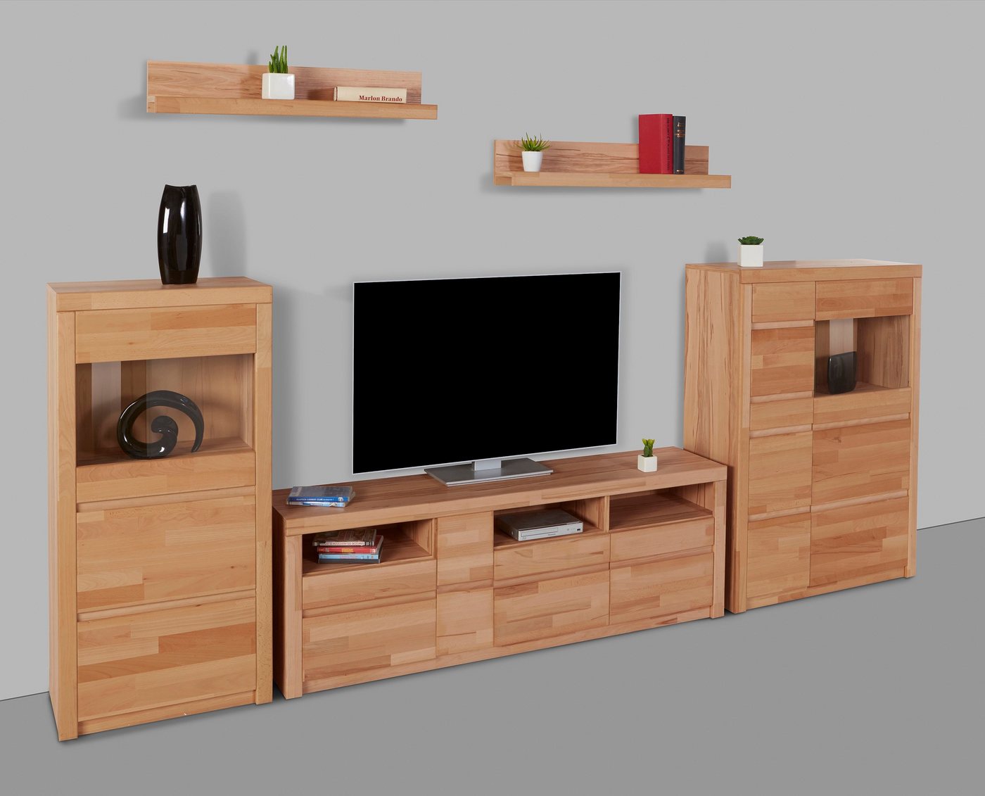 Home affaire Wohnwand Silkeborg, (Set, 5-St), teilmassiv mit schöner griffloser Optik von Home affaire